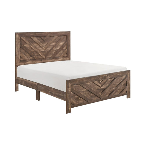 Eby Full Size Bed, Farmhouse Chevron Panel Design Paper Veneer, Brown  - BM347944