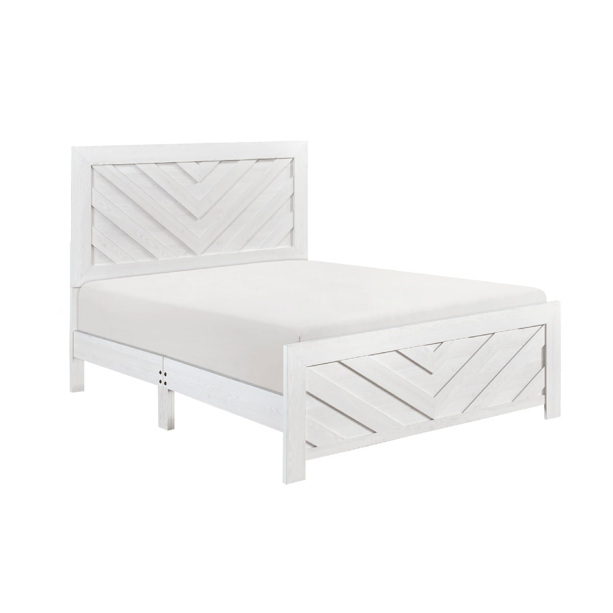Eby Full Size Bed, Farmhouse Chevron Panel Design, Paper Veneer, White  - BM347945