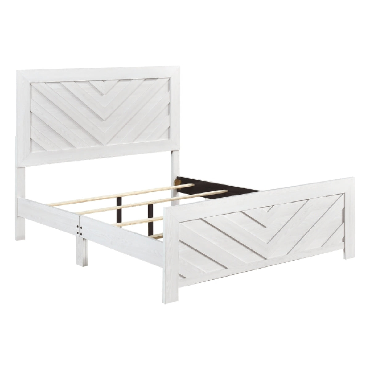 Eby Full Size Bed, Farmhouse Chevron Panel Design, Paper Veneer, White  - BM347945