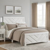Eby Full Size Bed, Farmhouse Chevron Panel Design, Paper Veneer, White  - BM347945