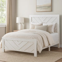 Eby Full Size Bed, Farmhouse Chevron Panel Design, Paper Veneer, White  - BM347945