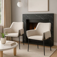 Jory Armchair Set of 2, Beige Chenille, Slim Black Metal Legs - BM348306