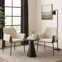 Jory Armchair Set of 2, Beige Chenille, Slim Black Metal Legs - BM348306