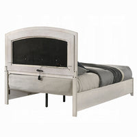 Remy Queen Size Bed with LED Headboard, 2 Bottom Drawers, Antique White - BM348307