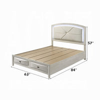 Remy Queen Size Bed with LED Headboard, 2 Bottom Drawers, Antique White - BM348307