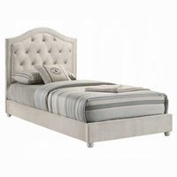 Rex Twin Size Bed with Storage and Beige Button Tufted Arched Headboard - BM348309