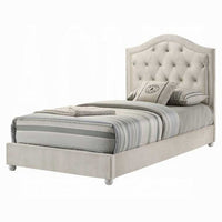 Rex Twin Size Bed with Storage and Beige Button Tufted Arched Headboard - BM348309