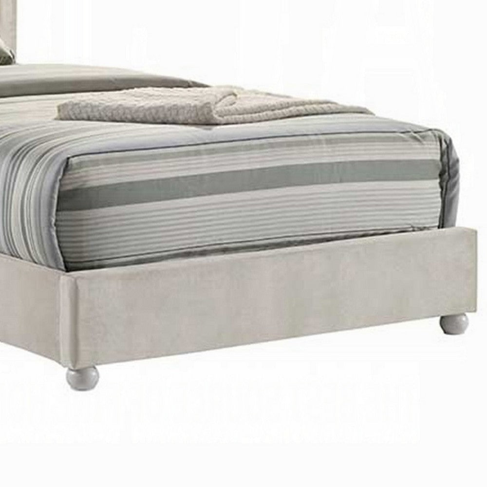 Rex Twin Size Bed with Storage and Beige Button Tufted Arched Headboard - BM348309