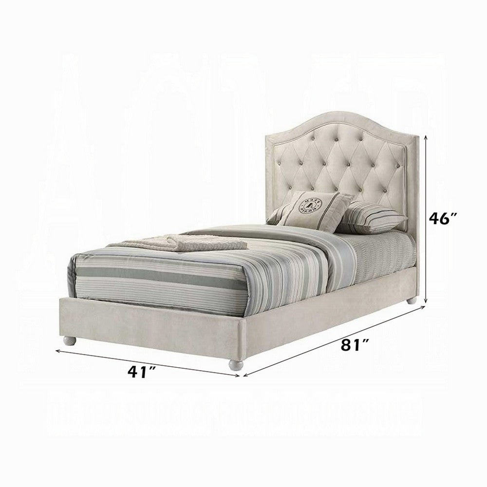 Rex Twin Size Bed with Storage and Beige Button Tufted Arched Headboard - BM348309