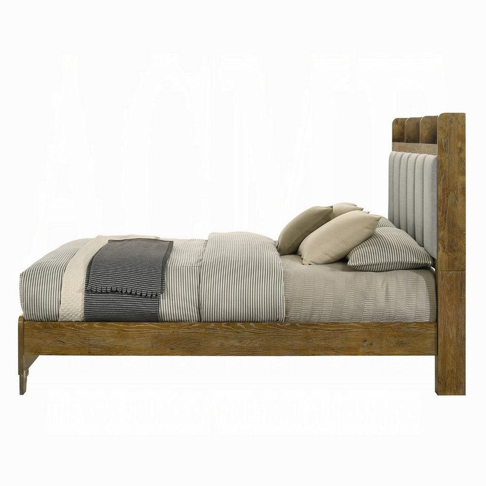 Gary Queen Size Bed with Tufted Headboard and USB Ports, Aspen Brown Wood - BM348311