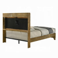 Gary Queen Size Bed with Tufted Headboard and USB Ports, Aspen Brown Wood - BM348311
