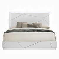 Esy Queen Size Storage Bed with LED Headboard, USB Ports, White and Silver - BM348313
