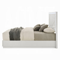 Esy Queen Size Storage Bed with LED Headboard, USB Ports, White and Silver - BM348313