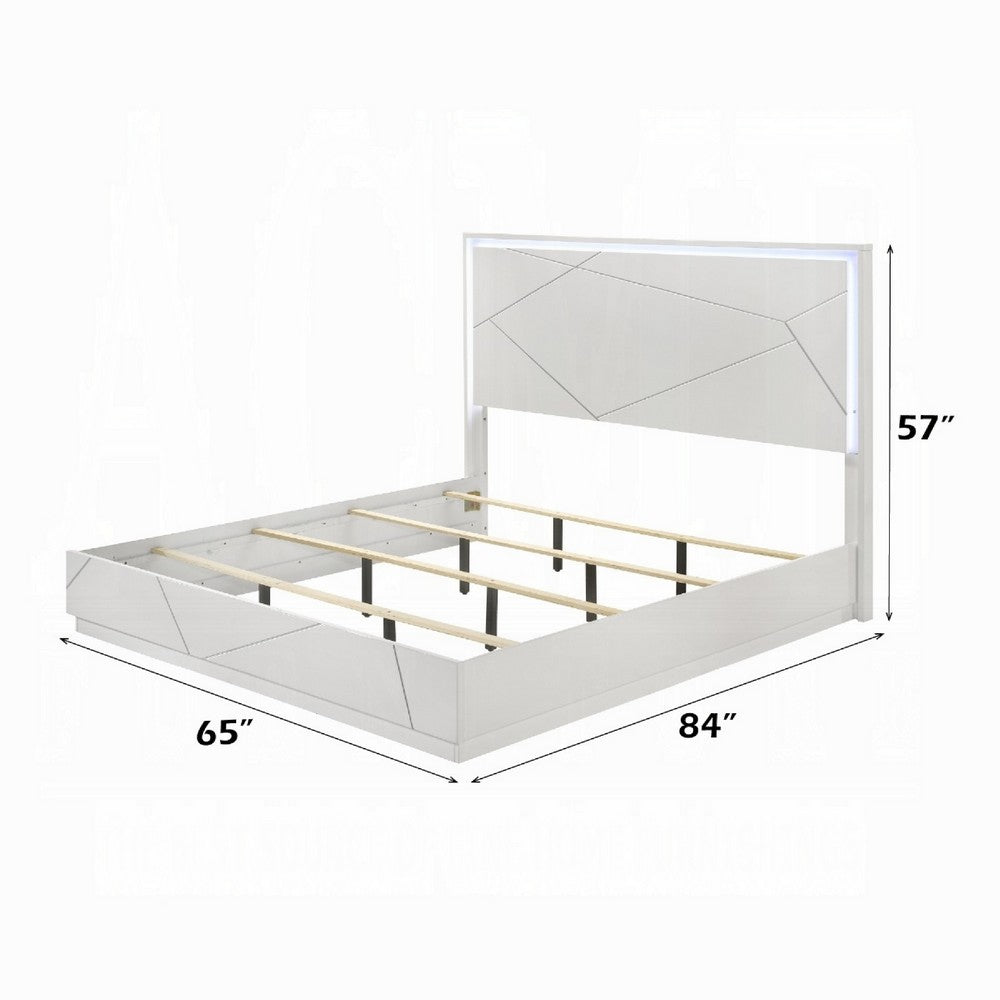 Esy Queen Size Storage Bed with LED Headboard, USB Ports, White and Silver - BM348313