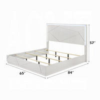 Esy Queen Size Storage Bed with LED Headboard, USB Ports, White and Silver - BM348313