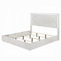 Esy Queen Size Storage Bed with LED Headboard, USB Ports, White and Silver - BM348313