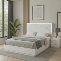 Esy Queen Size Storage Bed with LED Headboard, USB Ports, White and Silver - BM348313