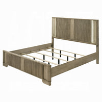 Leky Queen Bed, LED Headboard, Fluted Patterns, Antique Oak Brown Wood - BM348315