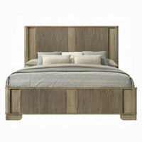Leky Queen Bed, LED Headboard, Fluted Patterns, Antique Oak Brown Wood - BM348315
