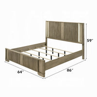 Leky Queen Bed, LED Headboard, Fluted Patterns, Antique Oak Brown Wood - BM348315