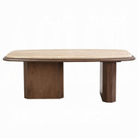 Pery Coffee Table, 51 Inch Beige Travertine Stone Top, Walnut Brown - BM348325