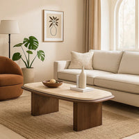 Pery Coffee Table, 51 Inch Beige Travertine Stone Top, Walnut Brown - BM348325