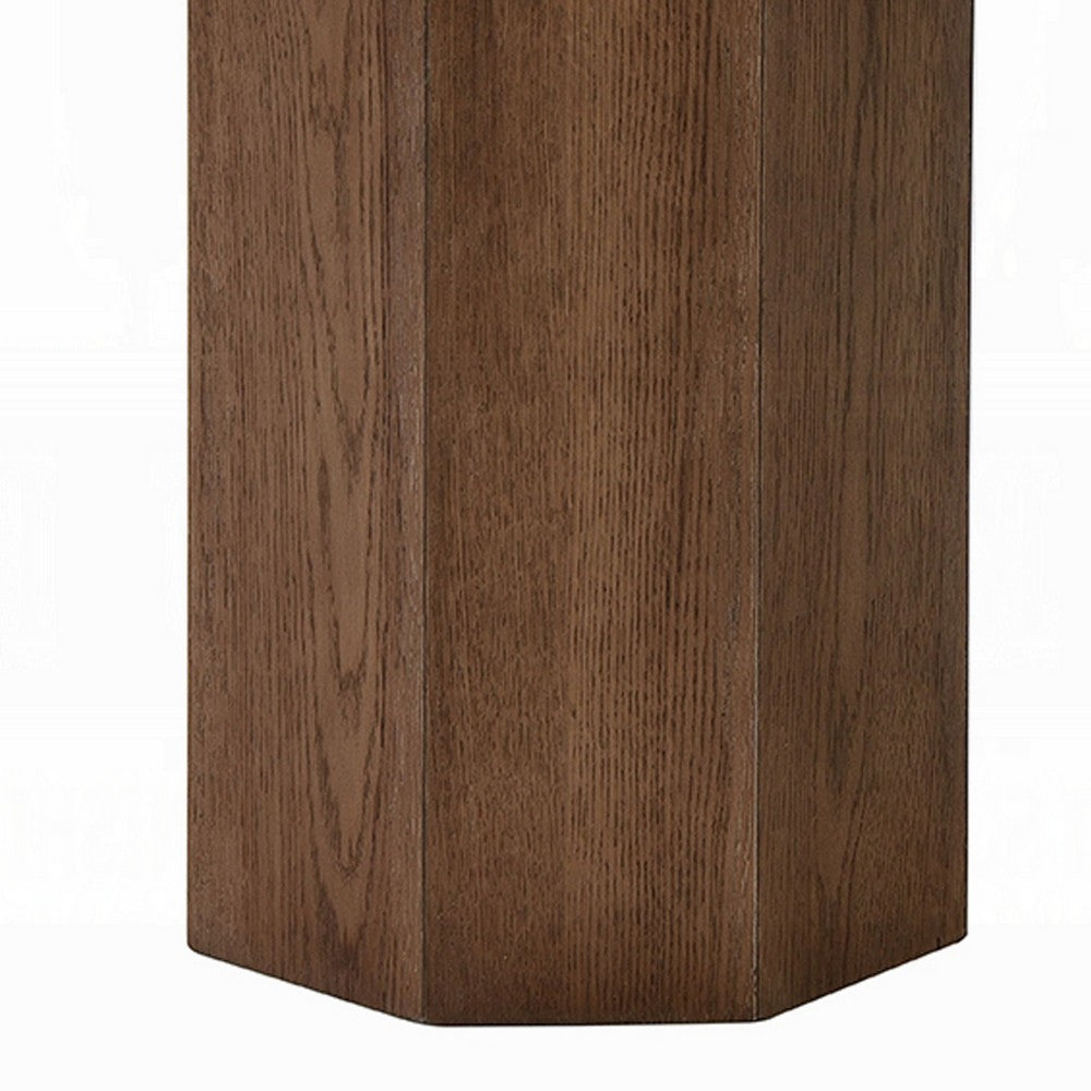 Pery Side End Table, 22 Inch Beige Travertine Stone Top, Walnut Brown - BM348326