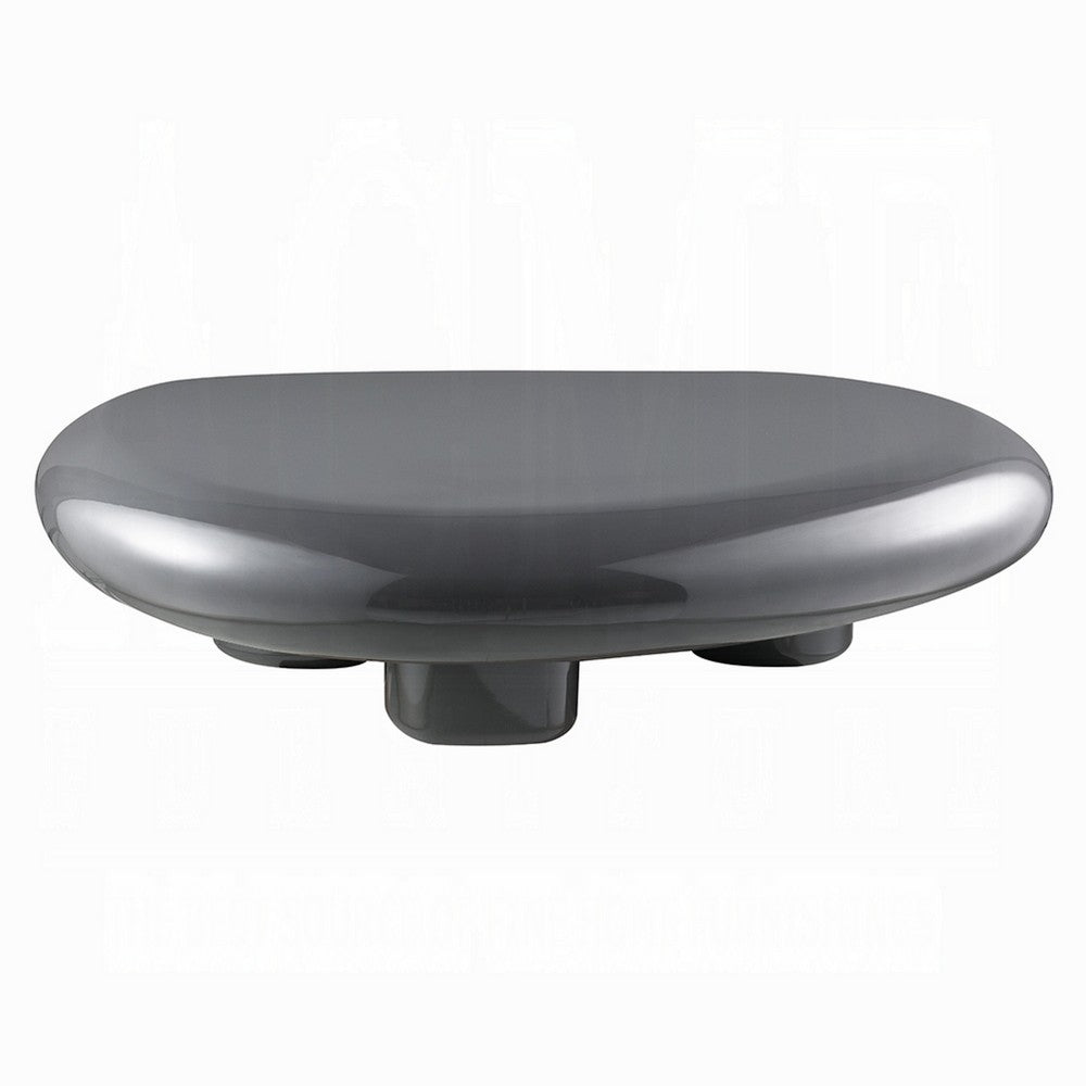 Fory Coffee Table, 46 Inch Oval Top with Low Metal Base, High Gloss Gray - BM348339