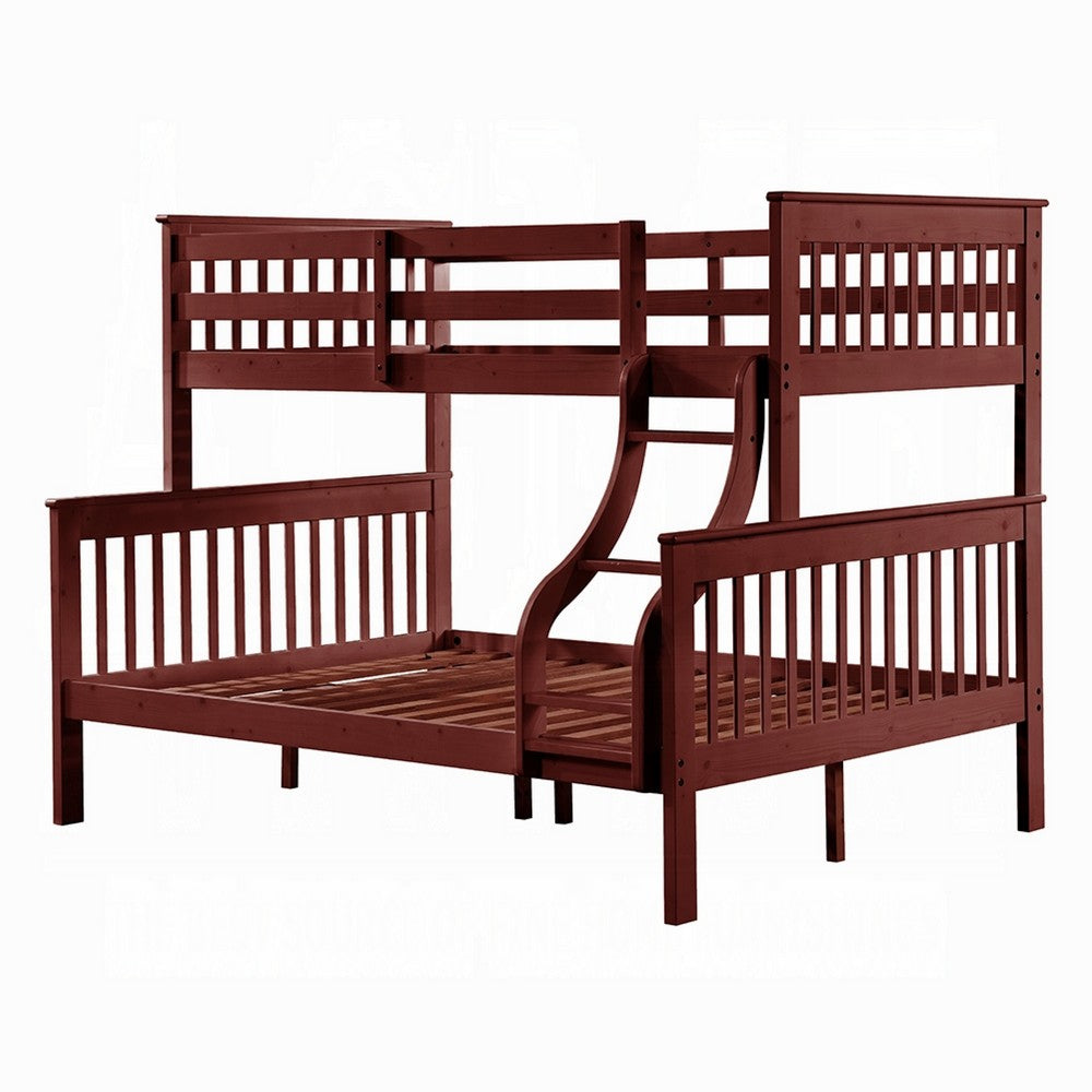 Rita Twin over Full Bunk Bed, Slatted Frame, Fixed Ladder, Cherry Brown - BM348341