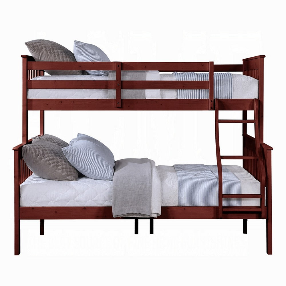 Rita Twin over Full Bunk Bed, Slatted Frame, Fixed Ladder, Cherry Brown - BM348341