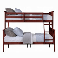 Rita Twin over Full Bunk Bed, Slatted Frame, Fixed Ladder, Cherry Brown - BM348341