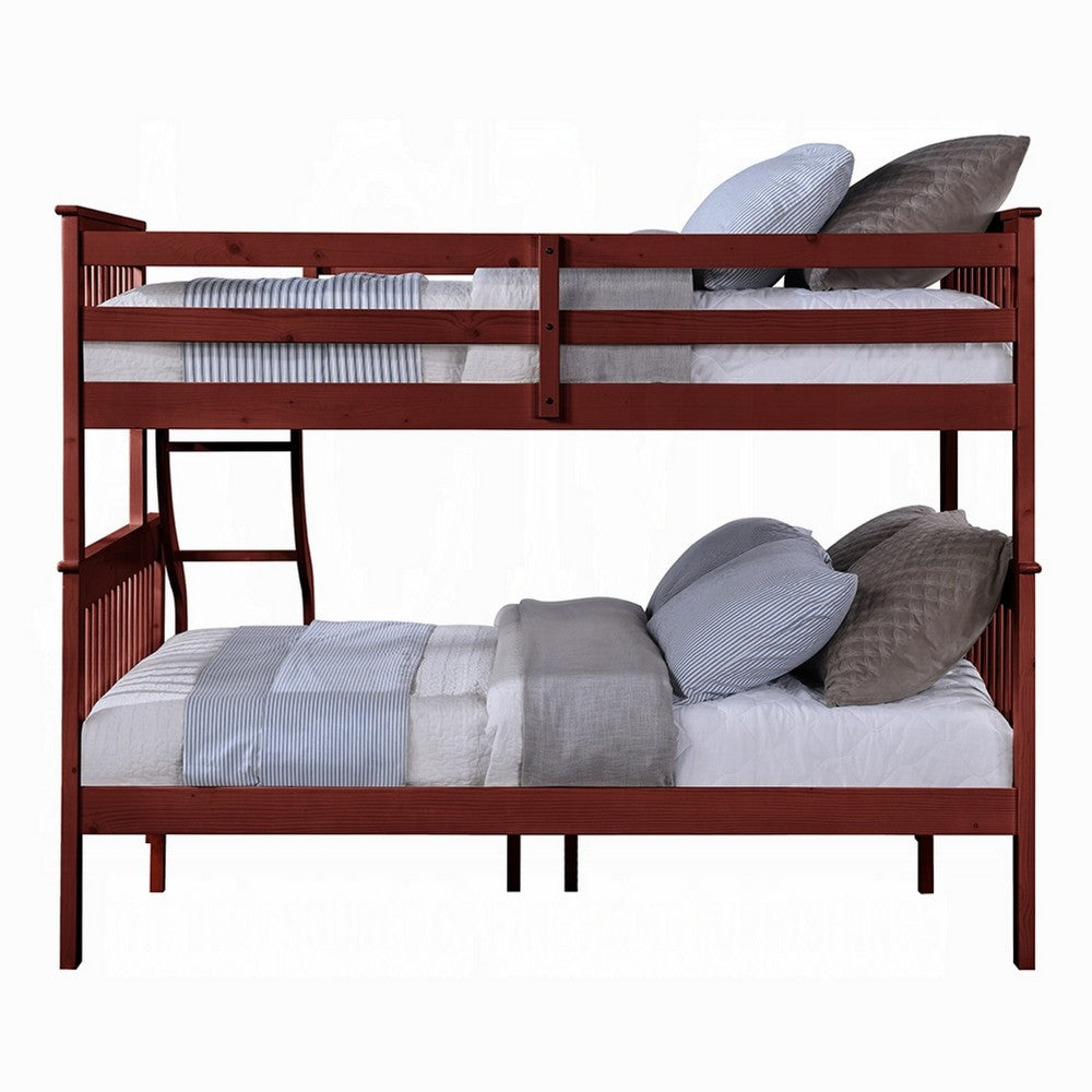 Rita Twin over Full Bunk Bed, Slatted Frame, Fixed Ladder, Cherry Brown - BM348341