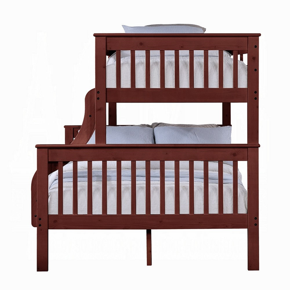 Rita Twin over Full Bunk Bed, Slatted Frame, Fixed Ladder, Cherry Brown - BM348341