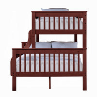 Rita Twin over Full Bunk Bed, Slatted Frame, Fixed Ladder, Cherry Brown - BM348341