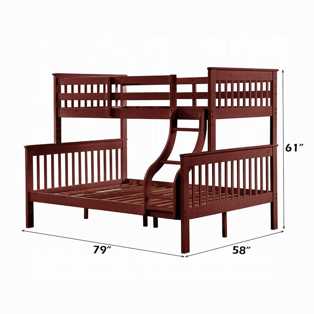 Rita Twin over Full Bunk Bed, Slatted Frame, Fixed Ladder, Cherry Brown - BM348341