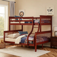 Rita Twin over Full Bunk Bed, Slatted Frame, Fixed Ladder, Cherry Brown - BM348341