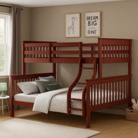Rita Twin over Full Bunk Bed, Slatted Frame, Fixed Ladder, Cherry Brown - BM348341