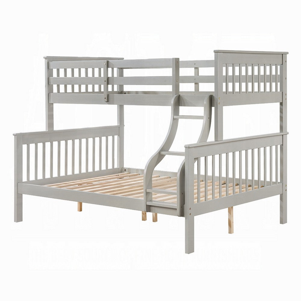 Rita Twin over Full Bunk Bed, Slatted Frame, Fixed Ladder, Gray and Brown - BM348342