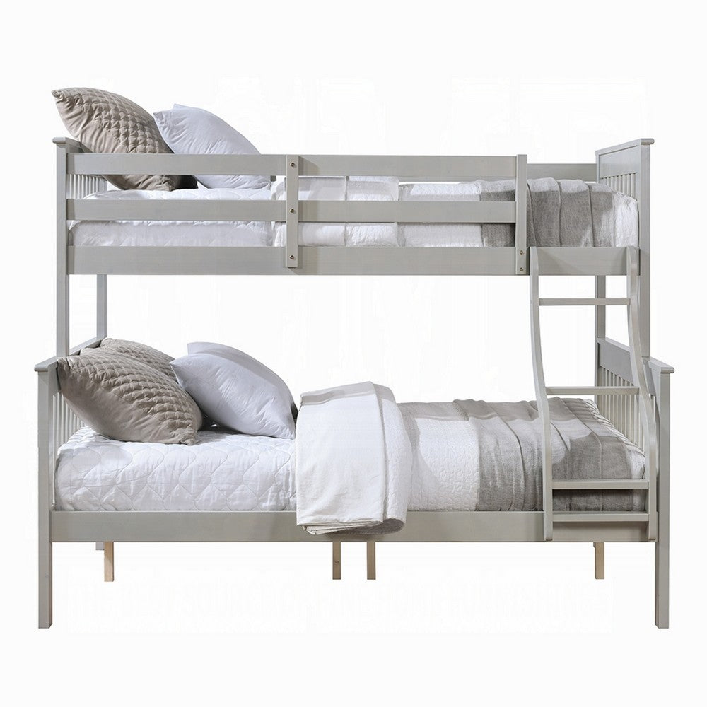 Rita Twin over Full Bunk Bed, Slatted Frame, Fixed Ladder, Gray and Brown - BM348342