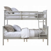 Rita Twin over Full Bunk Bed, Slatted Frame, Fixed Ladder, Gray and Brown - BM348342