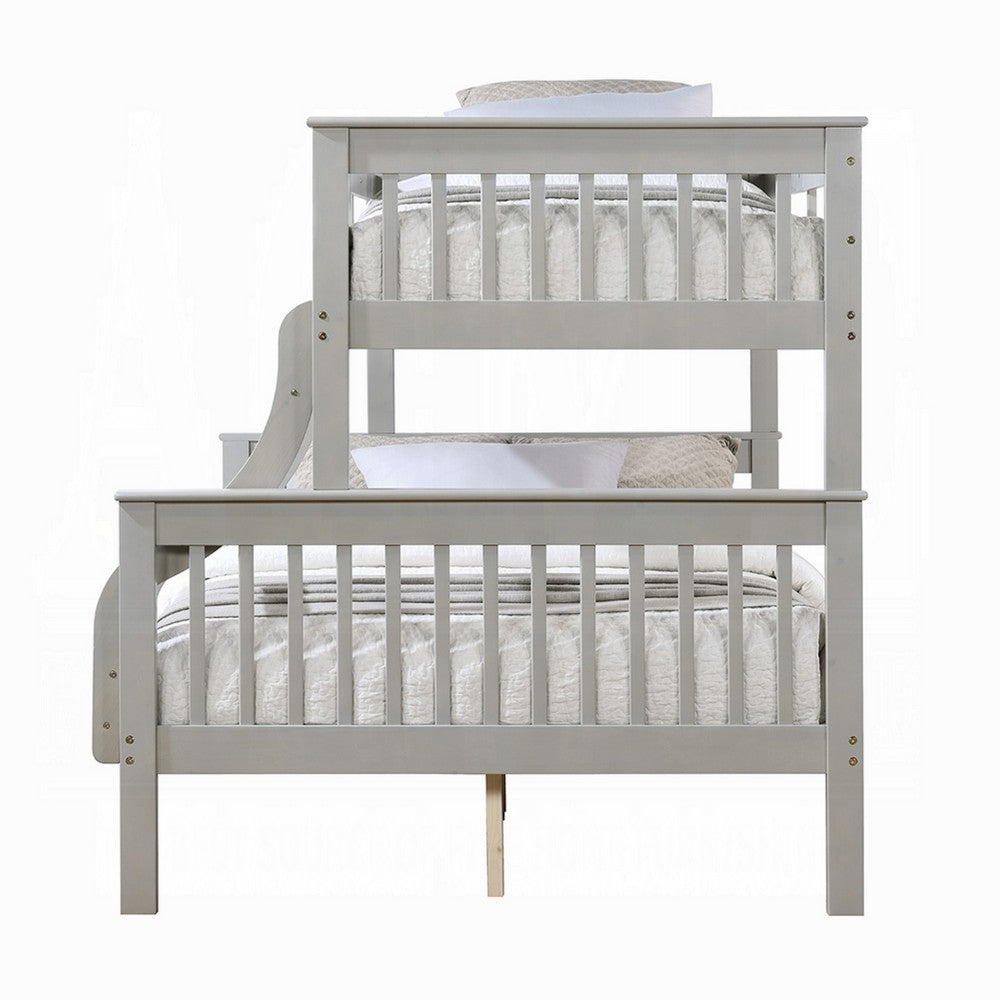 Rita Twin over Full Bunk Bed, Slatted Frame, Fixed Ladder, Gray and Brown - BM348342