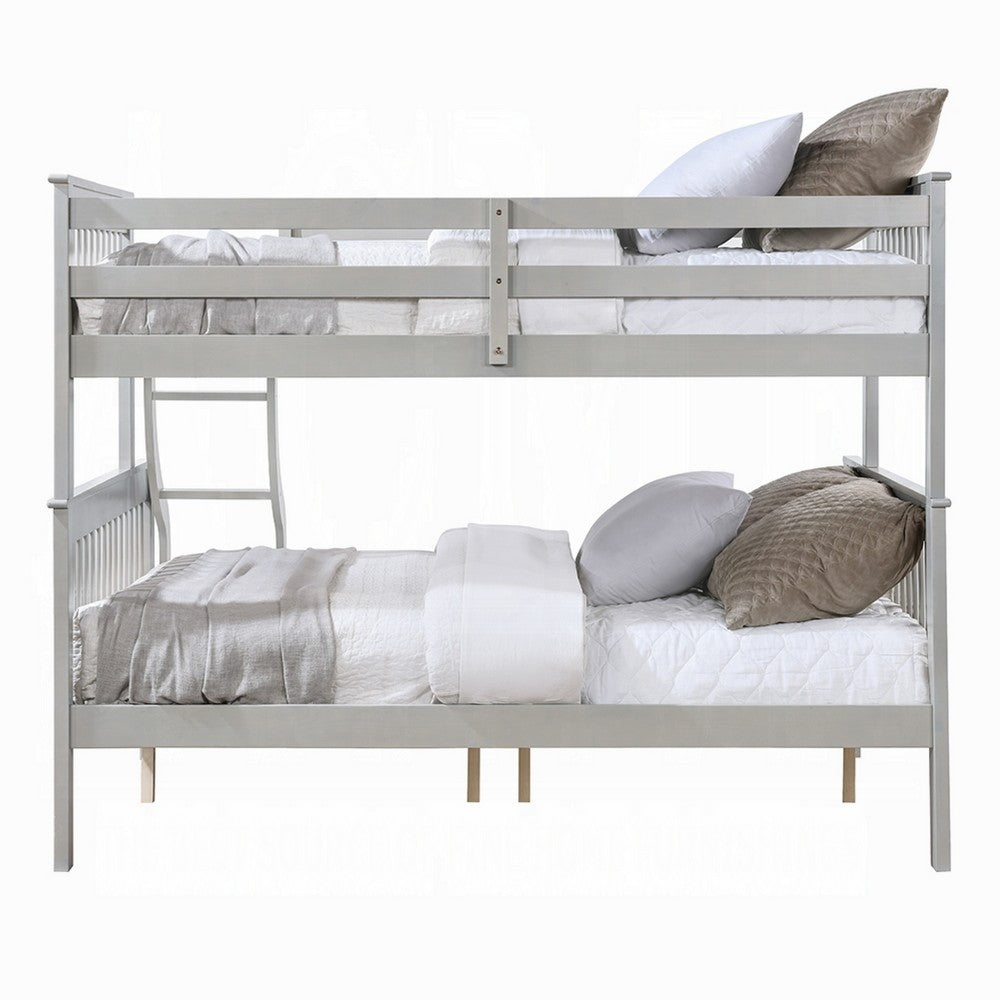 Rita Twin over Full Bunk Bed, Slatted Frame, Fixed Ladder, Gray and Brown - BM348342