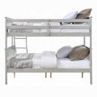 Rita Twin over Full Bunk Bed, Slatted Frame, Fixed Ladder, Gray and Brown - BM348342