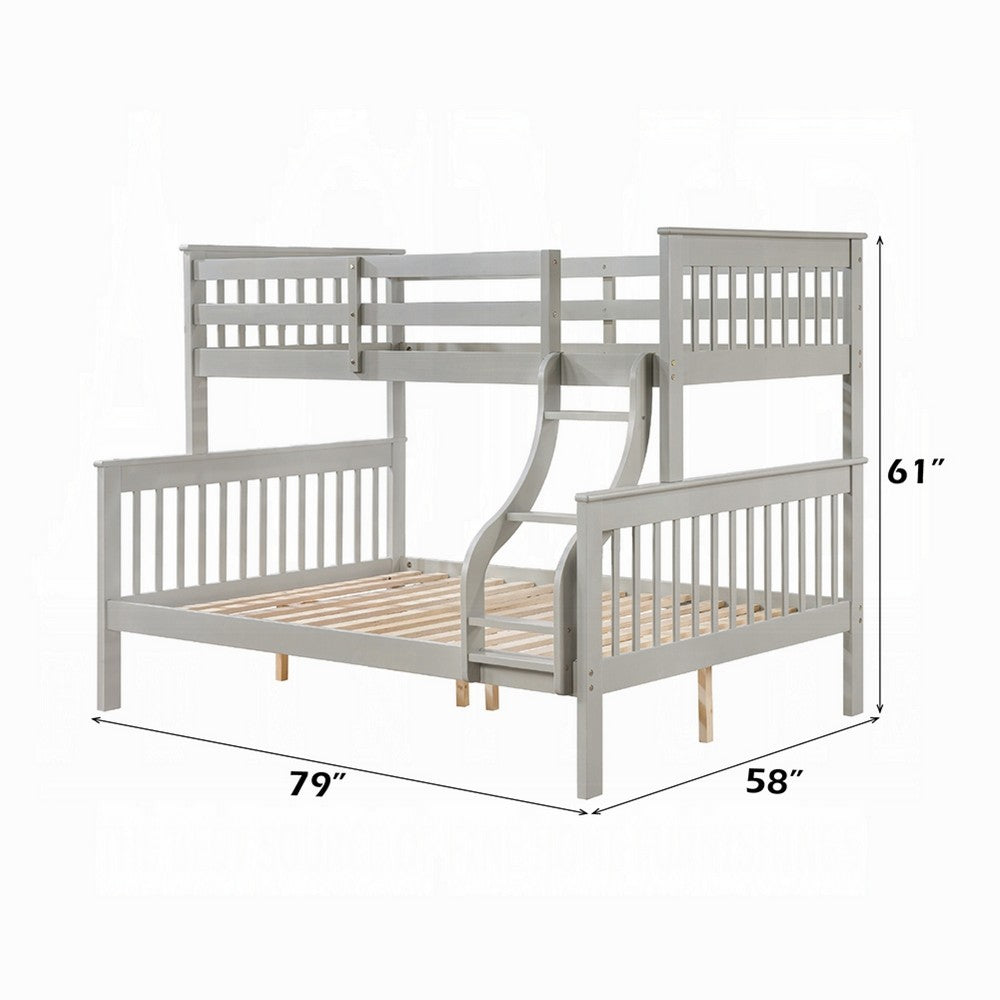 Rita Twin over Full Bunk Bed, Slatted Frame, Fixed Ladder, Gray and Brown - BM348342