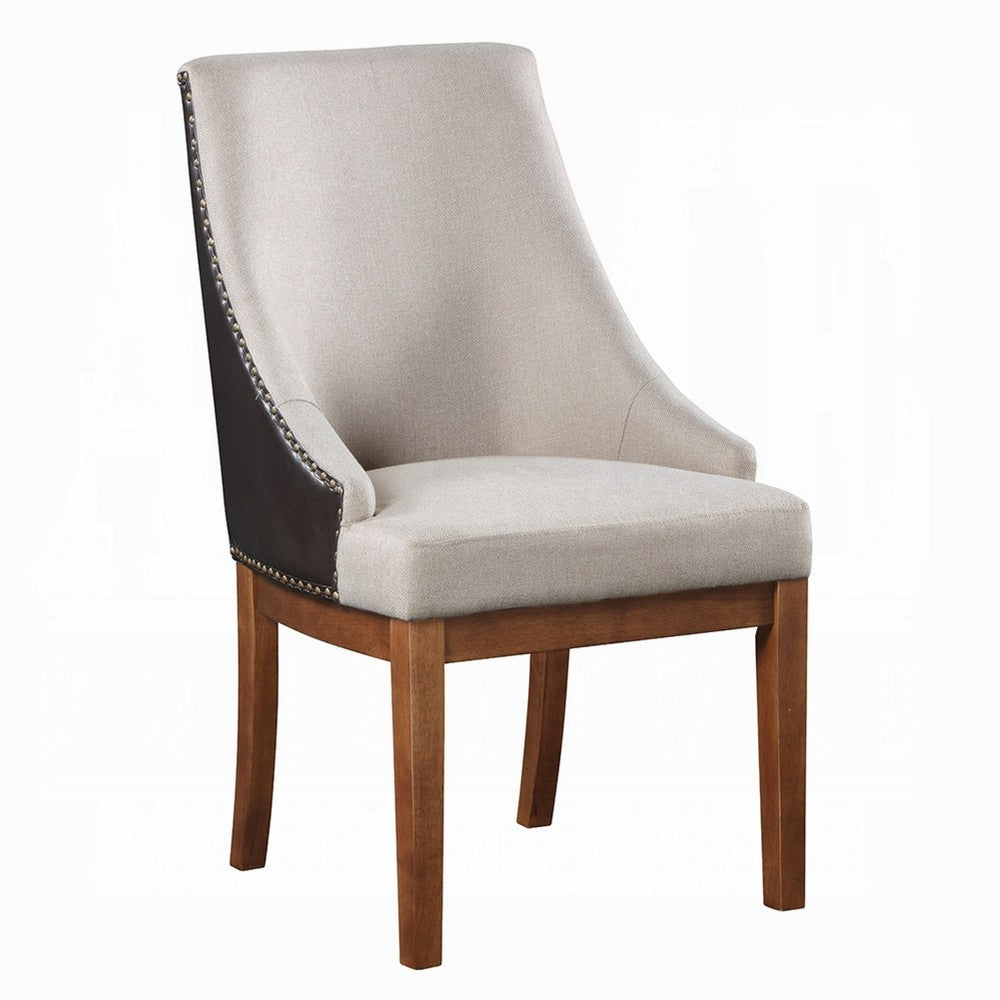 Elsie Dining Chair Set of 2, Foam Fill, Nailed Faux Leather Back, Brown - BM348346