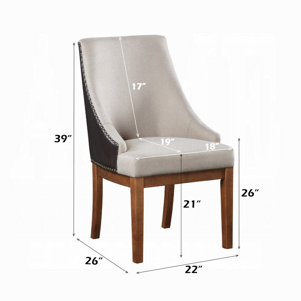 Elsie Dining Chair Set of 2, Foam Fill, Nailed Faux Leather Back, Brown - BM348346