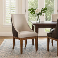 Elsie Dining Chair Set of 2, Foam Fill, Nailed Faux Leather Back, Brown - BM348346