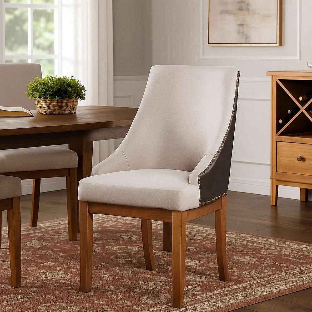 Elsie Dining Chair Set of 2, Foam Fill, Nailed Faux Leather Back, Brown - BM348346