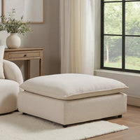 37 Inch Modular Ottoman, Feather Down and Cotton Fill Seat, Beige Boucle - BM348347