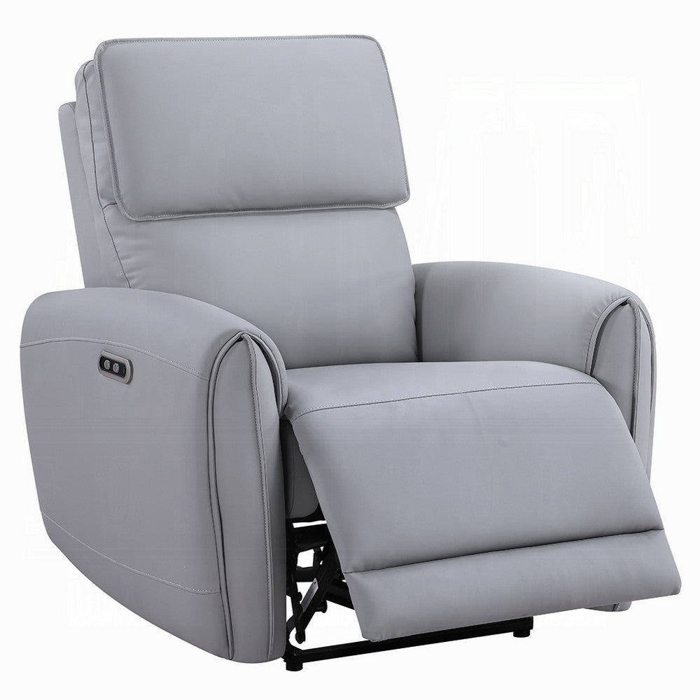 Jero Power Motion Recliner Armchair with USB Port, Light Gray Faux Leather - BM348355